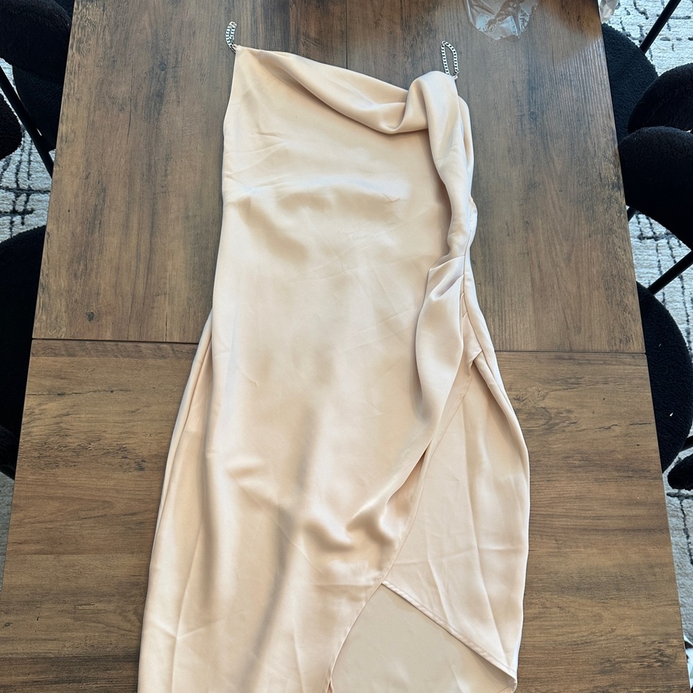 Storia Cream Satin Asymmetrical Dress